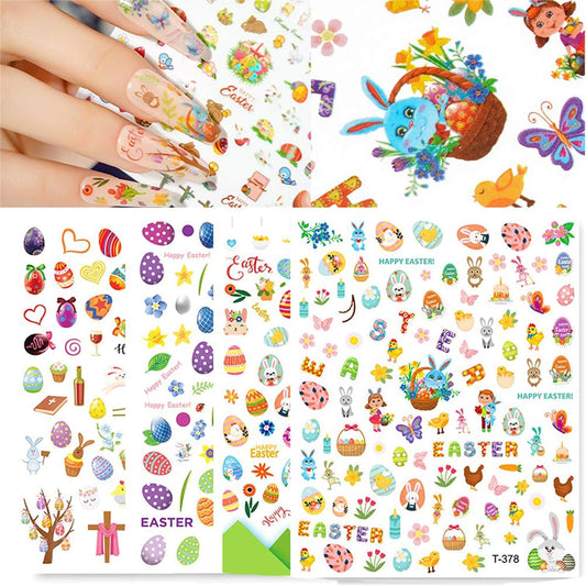 Easter Nail Stickers Rabbit Decals Cute Cartoon Bunny Eggs Chicks Stickers for Women Girls Nail Art Decorations Manicure Finger Tip Decor 10sheets 3D Self-Adhesive Decals