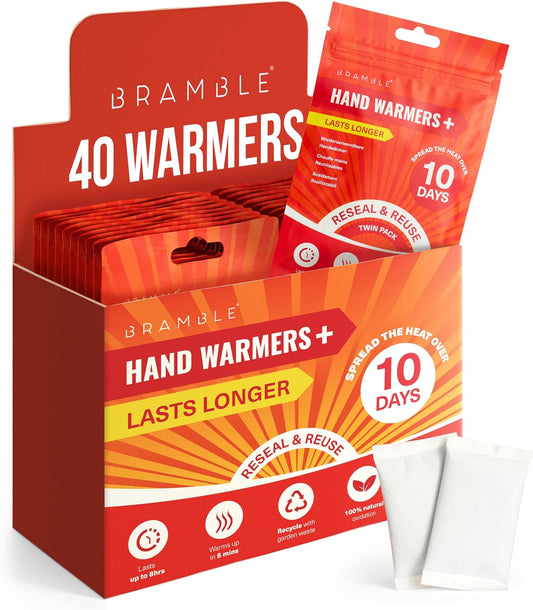 Bramble Hand Warmers Disposable Value Pack (2 Warmers per Pack) Pocket Warmers for Hiking, Outdoor Activities, Skiing - up to 10 Hours of Heat