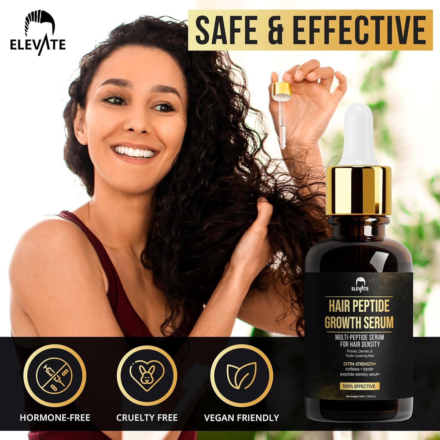 Elevate Multi-Peptide Hair Growth Serum Caffeine + Biotin Peptide Density for Fuller Thicker Visibly Longer Natural Hair Regrowth – Vegan Safe & Gentle Scalp Serum Formula Treatment for Thinning Loss