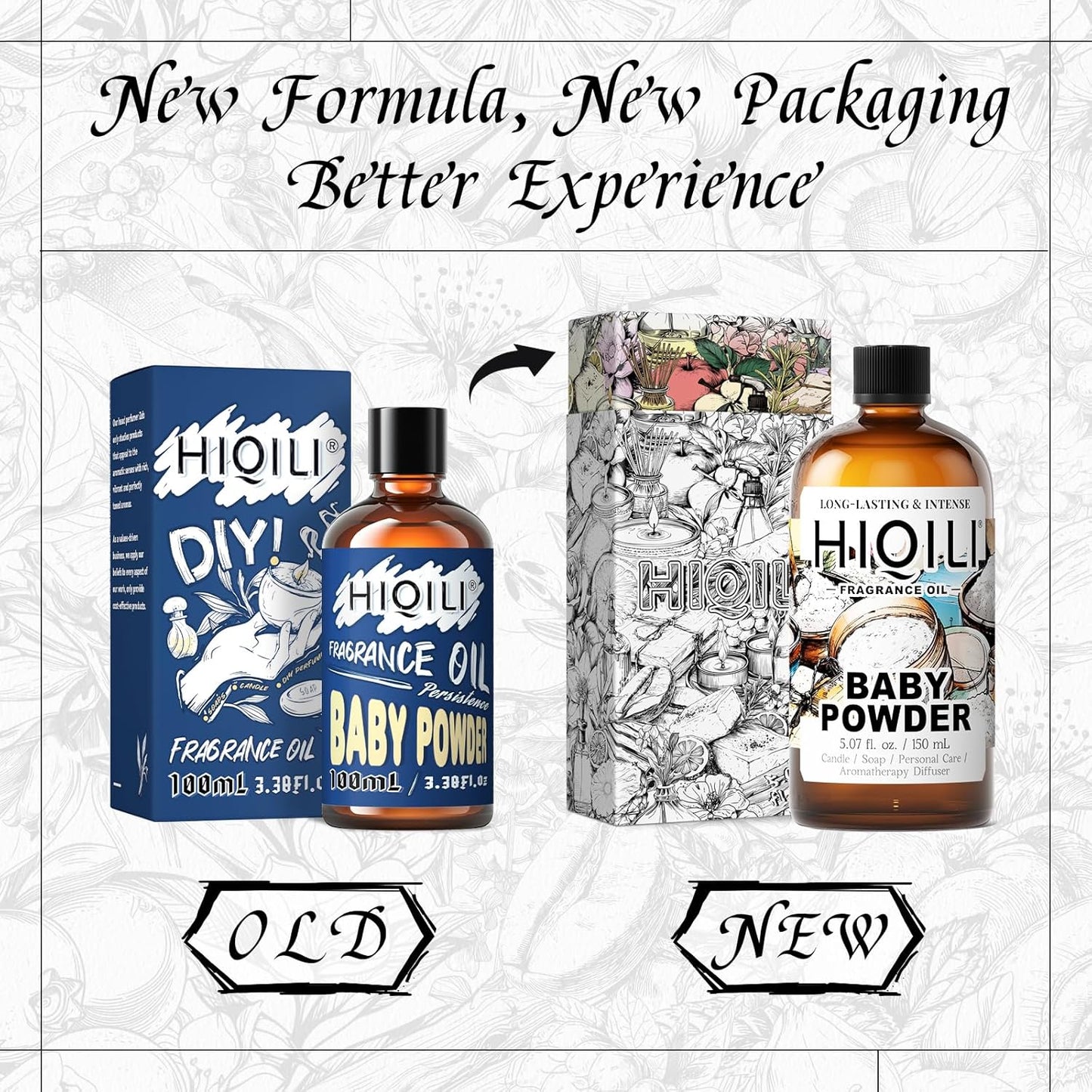 HIQILI Baby Powder Fragrance Oil - for Body Oils, Laundry Detergent, Candle, Perfumes & Soap Making, and Home Diffusers Use - 5.07 Fl Oz