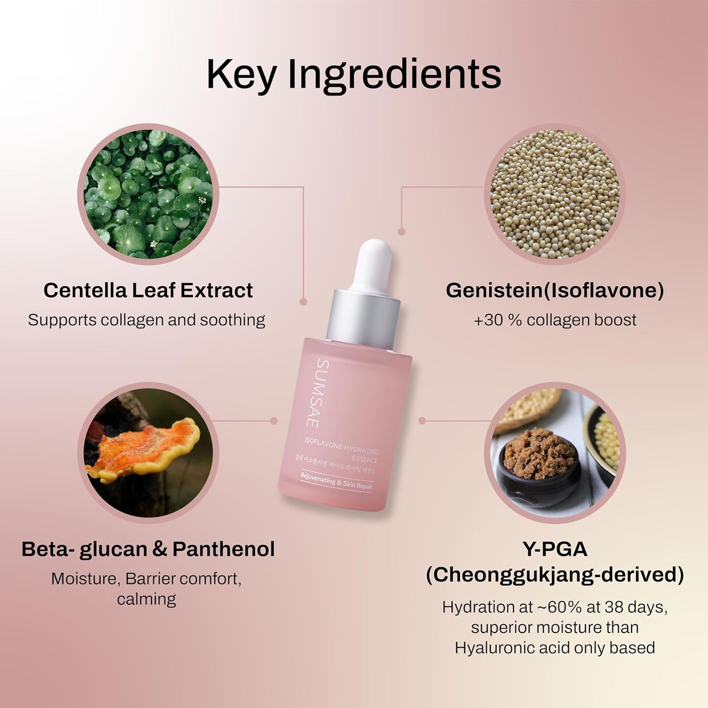 Isoflavone Hydrating Essence - Korean Skin Care with Polyglutamic Acid γ PGA from Korean Fermented Soybeans Hydrating and Firming Essence 30ml/1.01 fl.oz.