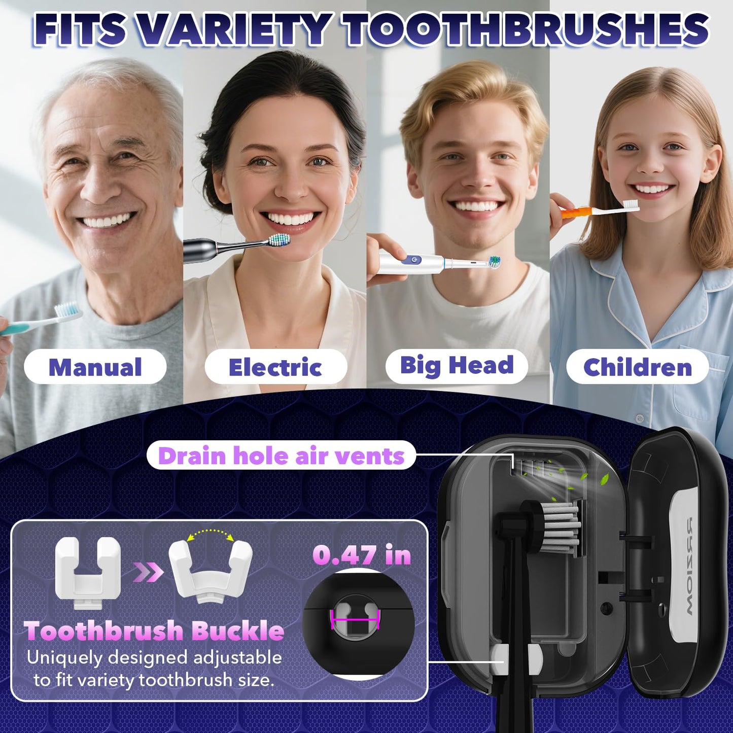 Toothbrush Sanitizer Case, Portable Toothbrush Covers Rechargeable, Rechargeable Toothbrush Cleaner Holder Case for Travel Home, Detachable Toothbrush Cover Cap for All Toothbrushes (Black)