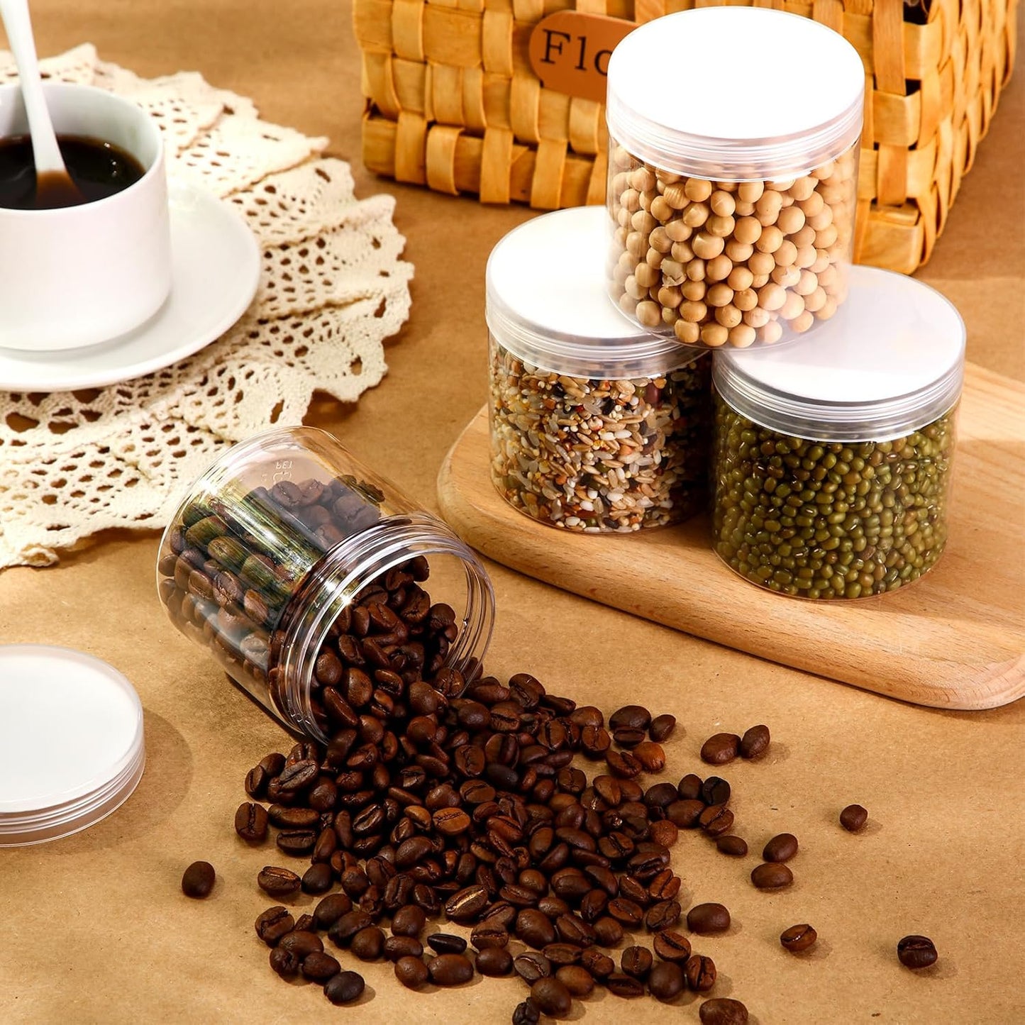 SATINIOR 100 Pcs Plastic Jars with Lids Small Containers Lids Wide Mouth Small Plastic Containers for Lotion Cream Rhinestones Body Butters Travel Storage(10 oz,White)