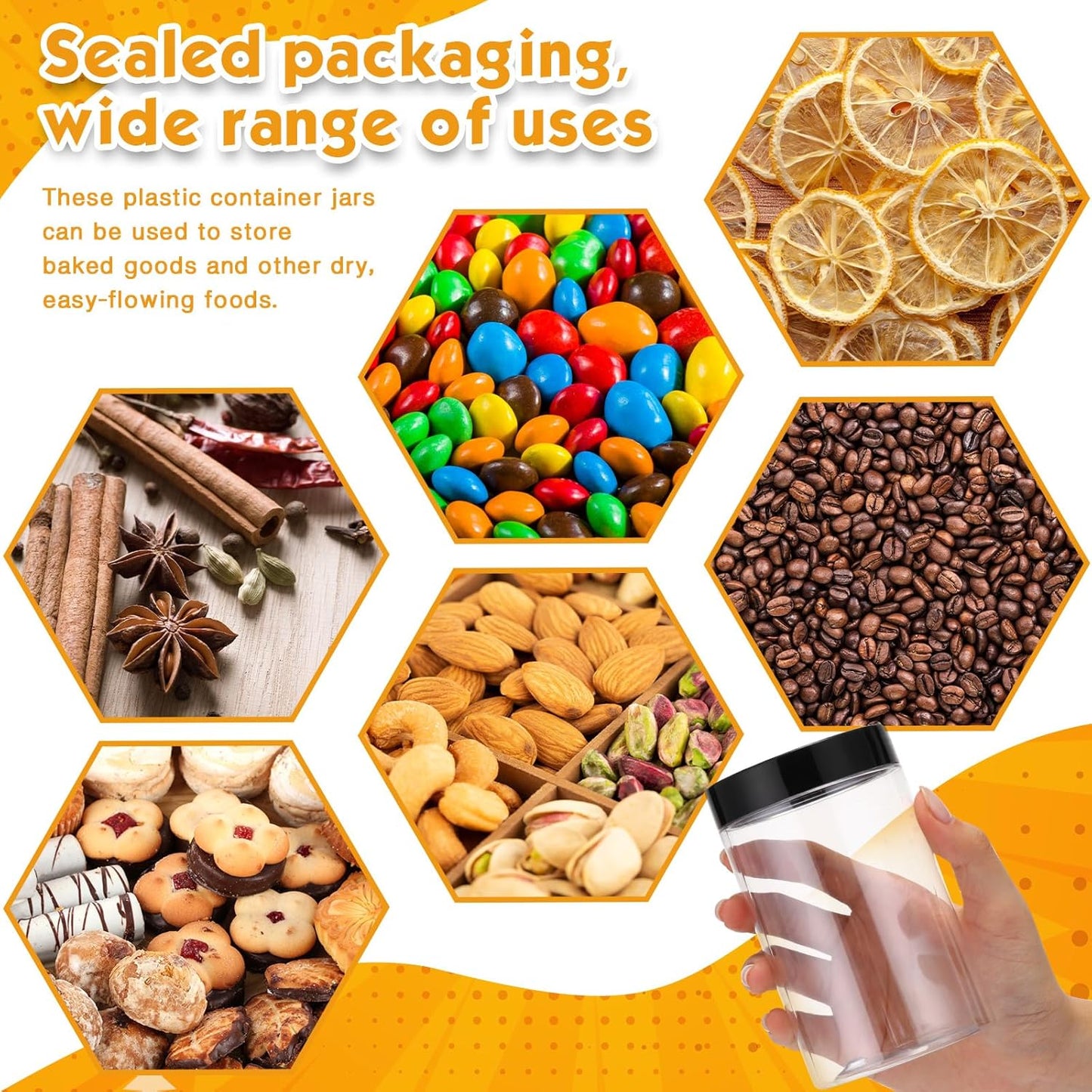 SATINIOR 24 Pieces Empty Clear Plastic Jars with Lids Round Storage Containers Wide Mouth for Beauty Product Cosmetic Cream Lotion Liquid Butter Craft and Food(Black Lid,12 oz)