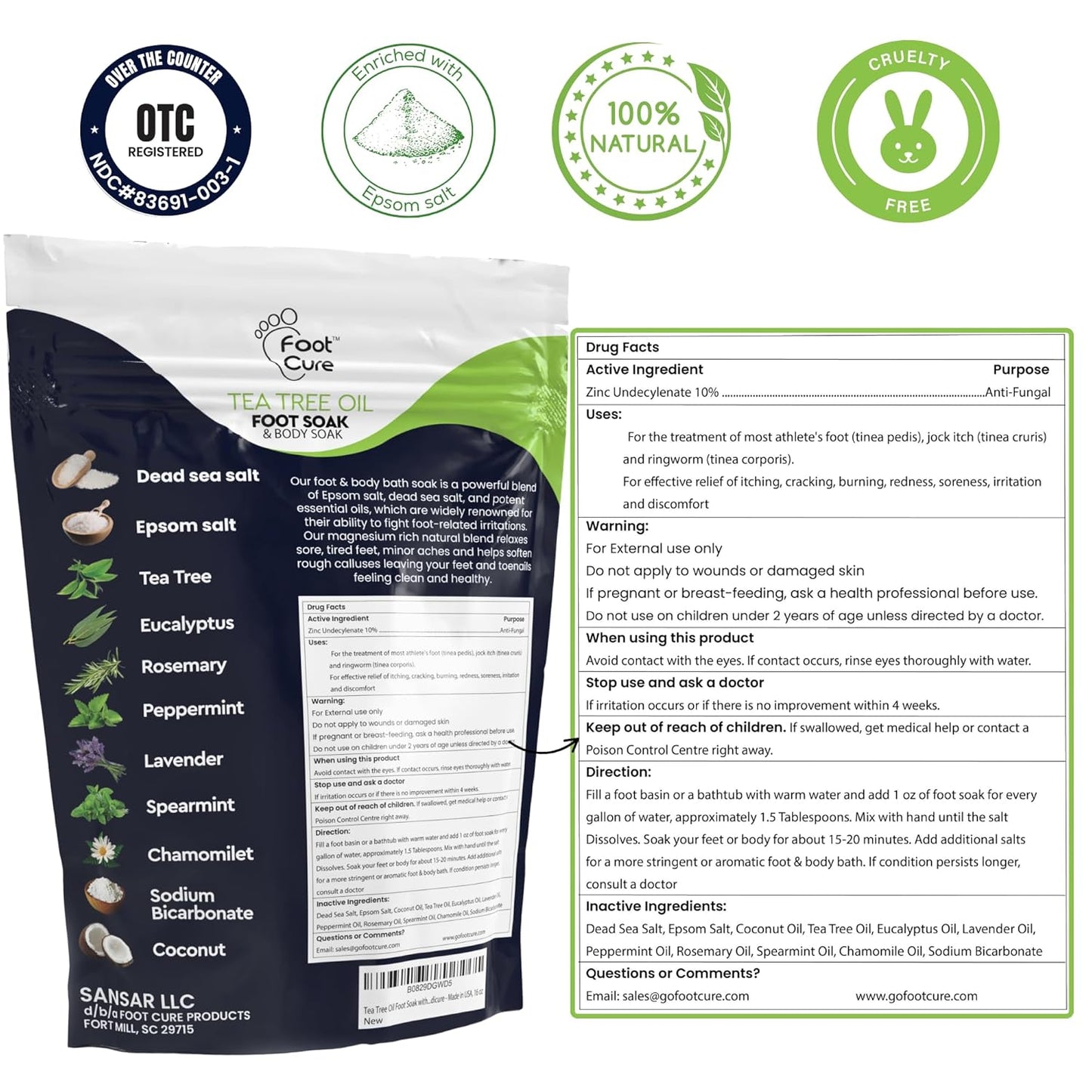 Premium Epsom Salt Foot Soak - Tea Tree Oil Foot Soak for Athletes - Relaxing Foot Bath with Fungal Support - Foot Soaking Salts & Oils - Soothing for Tired Feet & Calluses - Refreshing Spa Experience