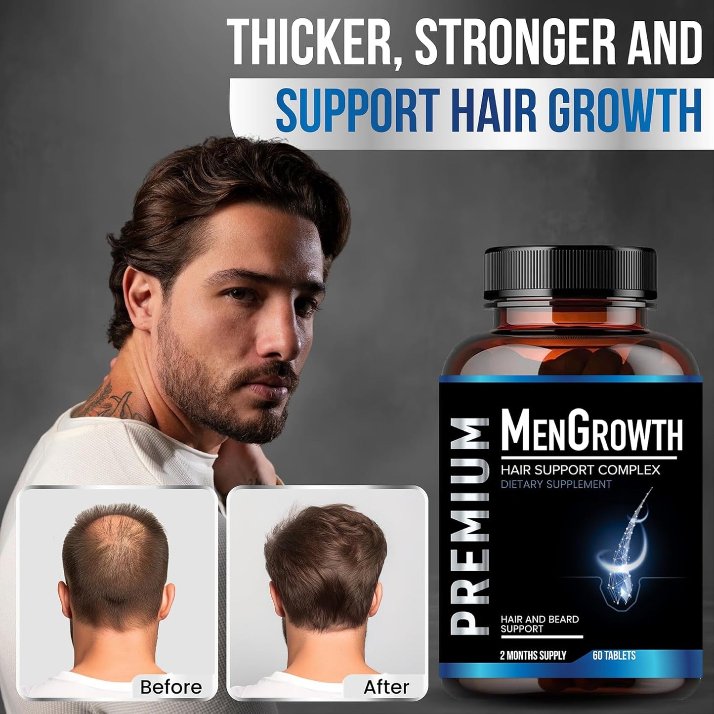 Mens Hair Growth-Hair Vitamins For Men. Anti Hair Loss Supplement, Regrow Hair & Beard Growth Pills With DHT Blocker For Thinning Hair & Hair Thickening With Biotin & Saw Palmetto.Thicker Fuller Hair