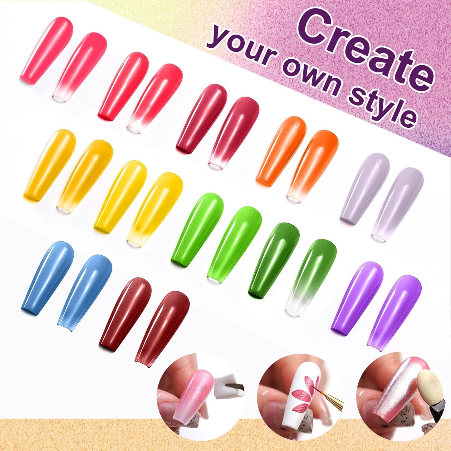 Gradient Painting Gel, 12 Ombre Gel Nail Polish with 100Pcs Nail Sponges &Tweezers for Pigmented Pat Nails Aura Nails French Manicure Soak Off UV Long-lasting Set Palette Electric Carnival