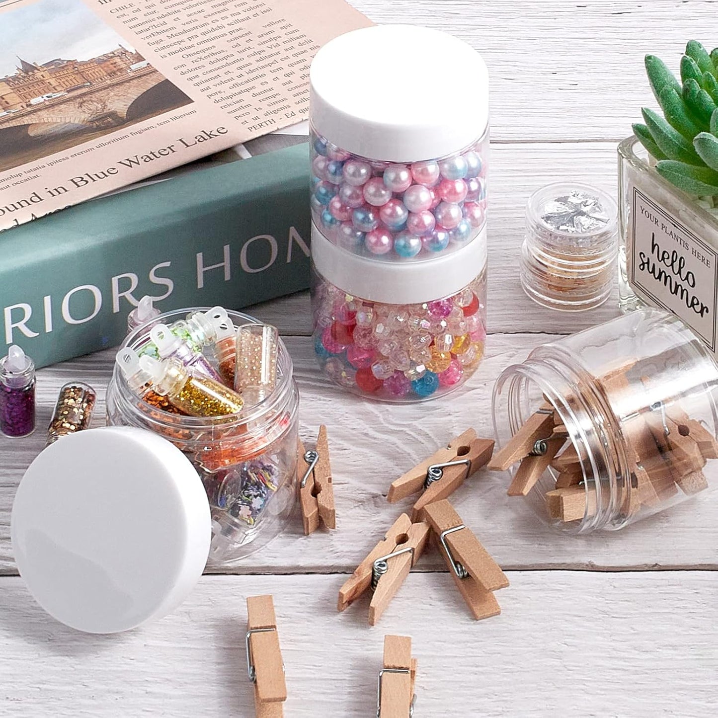 TUZAZO 48 Pack 2 Oz Small Plastic Container Jars with Lids and Labels BPA Free, Empty Round Clear Cosmetic Containers Plastic Slime Jars for Lotion, Cream, Ointments, Samples, Travel Storage (48)