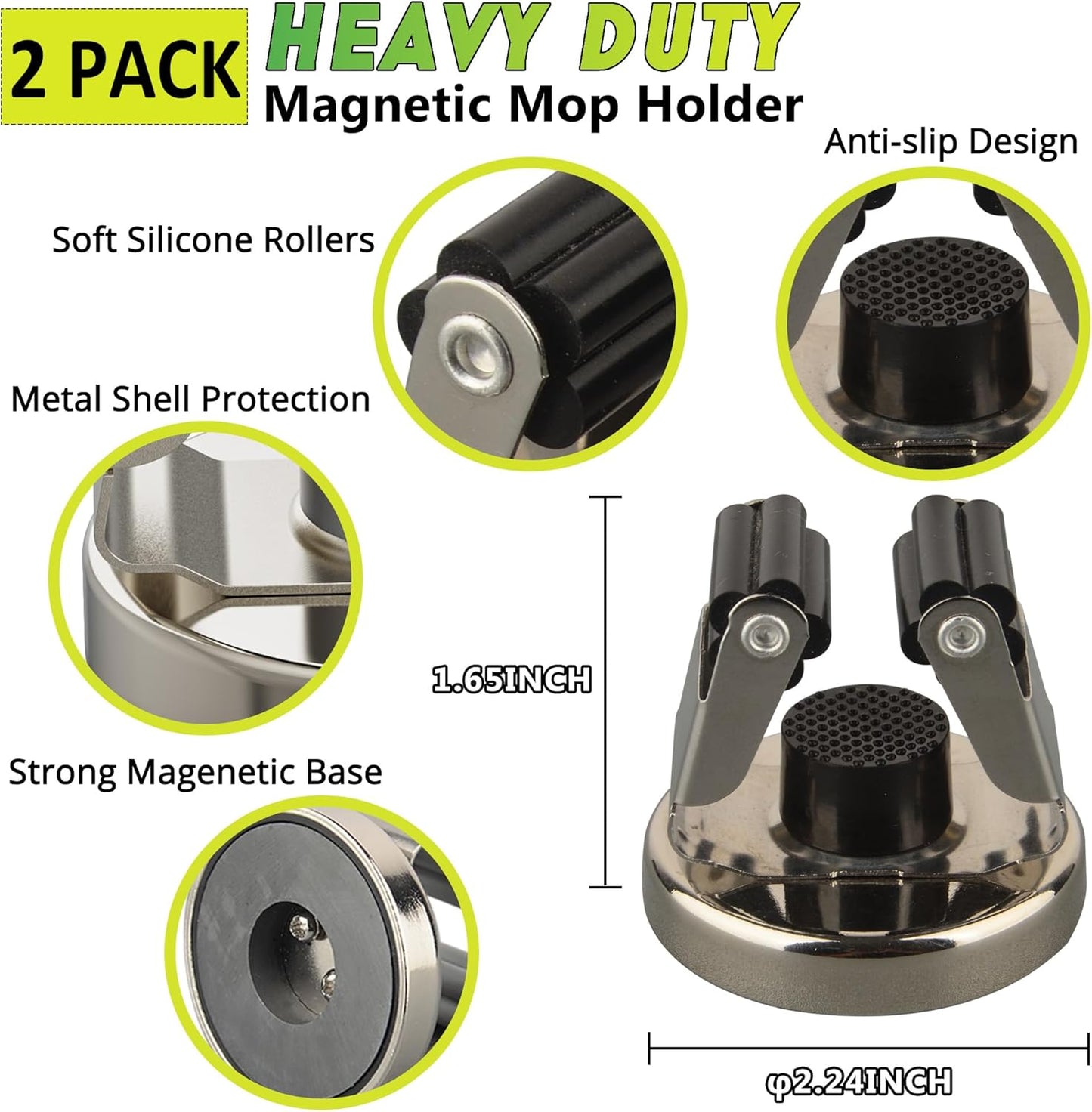 ULIBERMAGNET Magnetic Mop Broom Holder,Heavy Duty Movable Magnetic Tools Holder,2 Pack Anti-slip Magnet Mounted Utility Storage Shovel,Rake,Brush,Yard Tools in Kitchen,Laundry Room,Bathroom,House