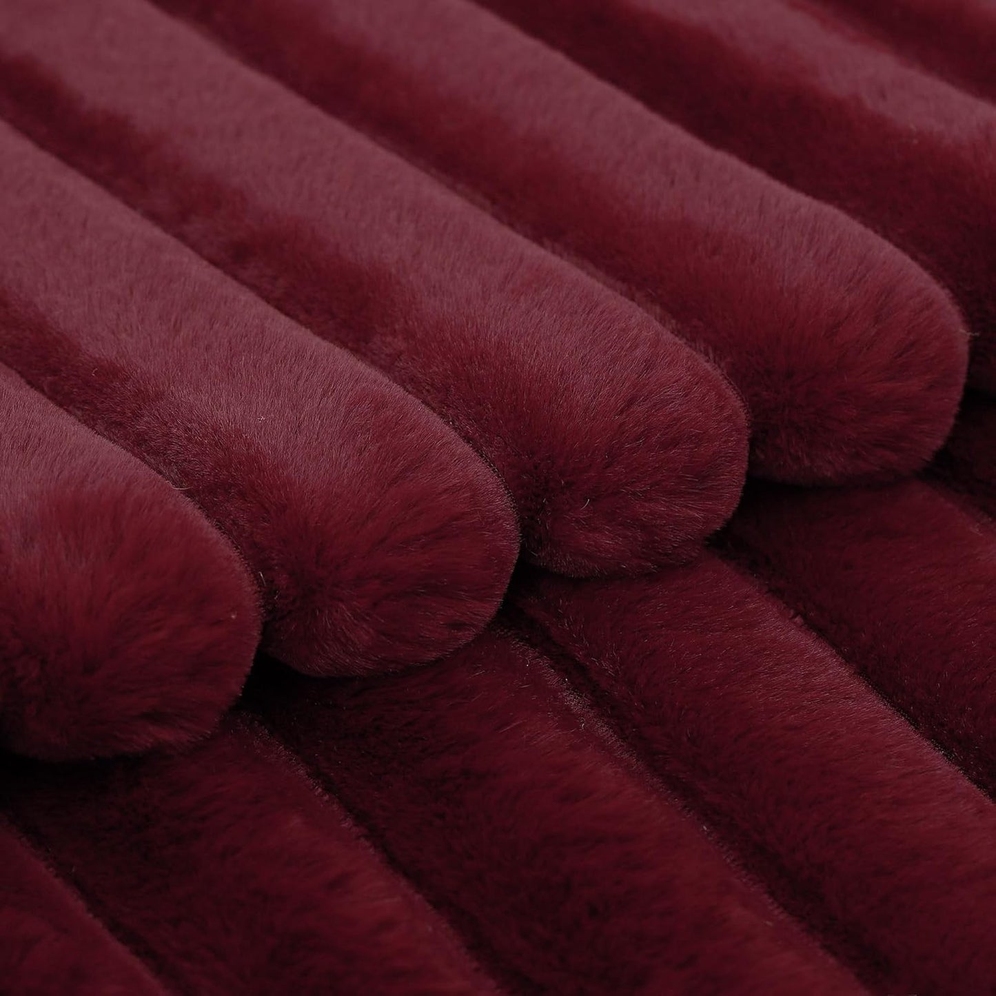 MADIZZ Set of 2 Faux Wool Plush Decorative Throw Pillow Covers 26x26 Inch Burgundy Fluffy Striped Soft Decorative Cushion Cover for Sofa Bedroom Pillow Shell