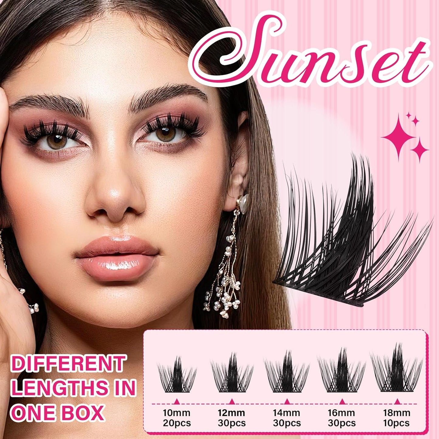 PRO LASHBEAUTY Manga Lash Clusters, Eyelash Clusters 10-18 Mixed Cluster Eyelash Extensions Lash Extension Reusable & Comfortable (Sunset, 10-18mix)