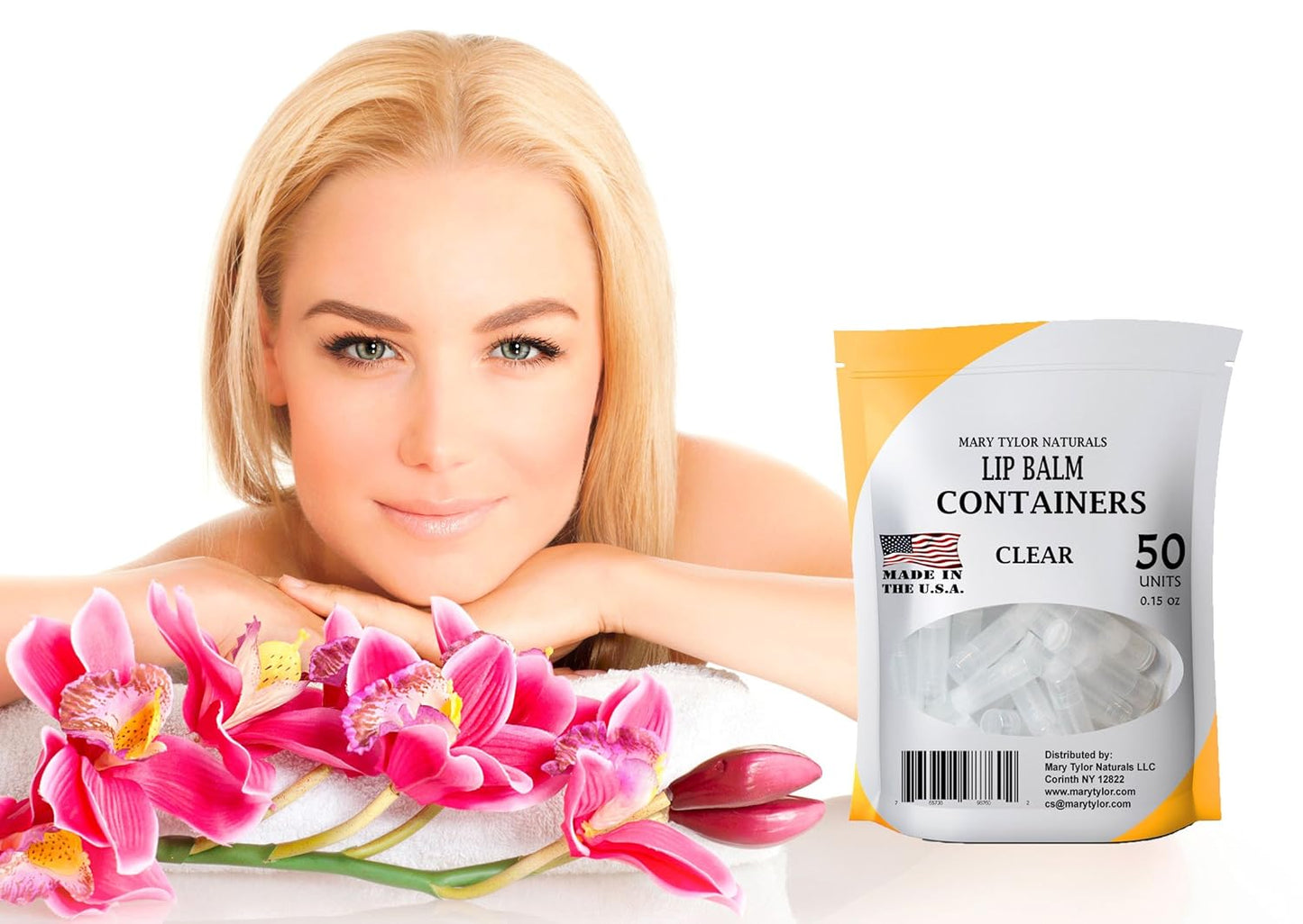 50 Clear Lip Balm Containers Round Tubes, BPA Free, Made in USA, 100% BPA Free, with Clear Caps For DIY Lipstick, homemade Lip Balms by Mary Tylor Naturals