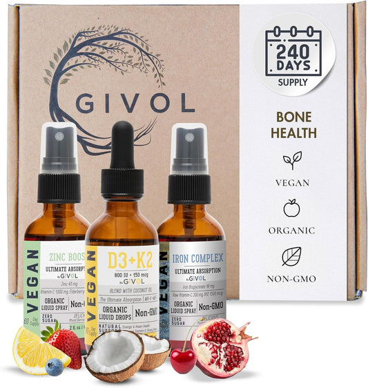 Bone Support Bundle Liquid Spray - Iron Bisglycinate Complex, Zinc Picolinate, Vitamin D3 & K2 - Complete Multivitamin - Plant- Based, Non-GMO, Gluten Free, Sugar Free 2 Fl Oz (360 Days Supply)