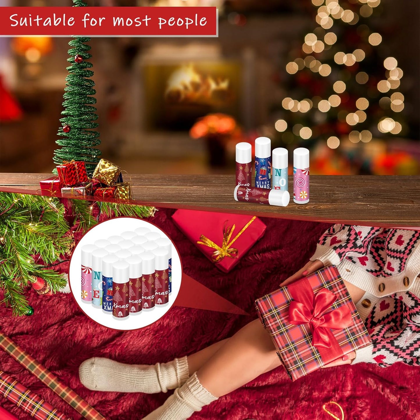 Sosation 80 Pcs Christmas Flavored Lip Balm Bulk Christmas Stocking Gift Set Holiday Celebrate Lip Balm Stick Beauty Care
