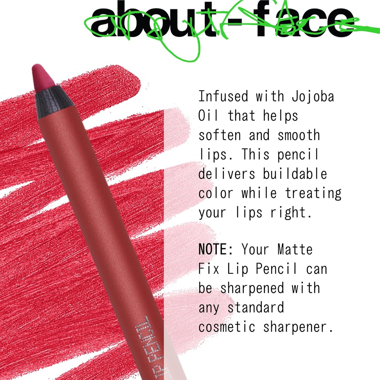 about-face Matte Fix Lip Pencil 4Ever Flame – Long-Wear, Creamy Matte Lip Liner with Hyaluronic Acid & Vitamins C & E – Vegan, Cruelty-Free, Clean Beauty – 0.042 oz (Cherry Red)