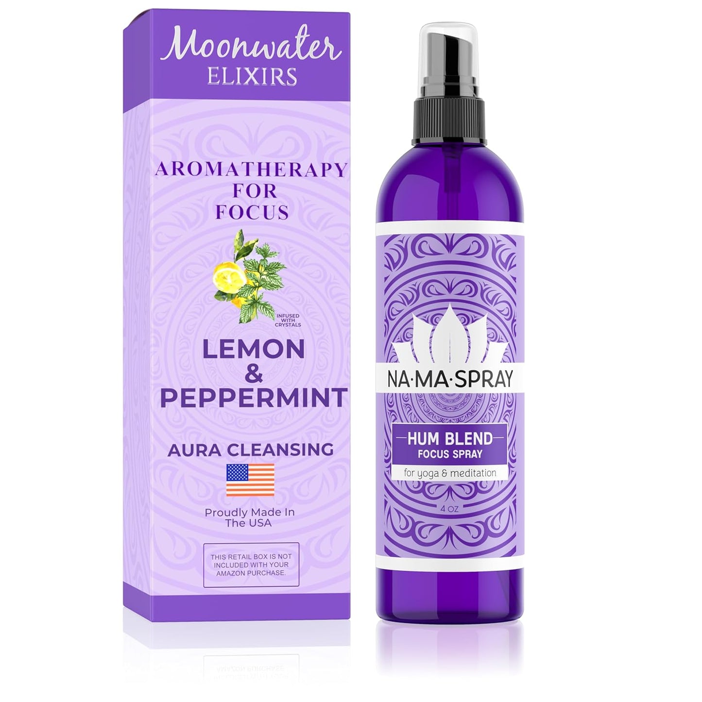 Lemon & Peppermint Aromatherapy Spray - Pillow and Shower Aura Cleansing Mist for Focus, Clarity & Productivity - Clear Negative Energy, Support Spiritual Protection & Improve Performance. HUM 4oz