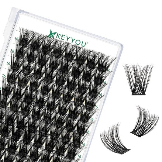 Lash Clusters 96pcs Individual Lashes Y01 D Curl 16mm Cluster Lashes KEYYOU Volume Wispy Lash Extension Soft&Comfortable Easy DIY at Home(Y01,D-16mm)