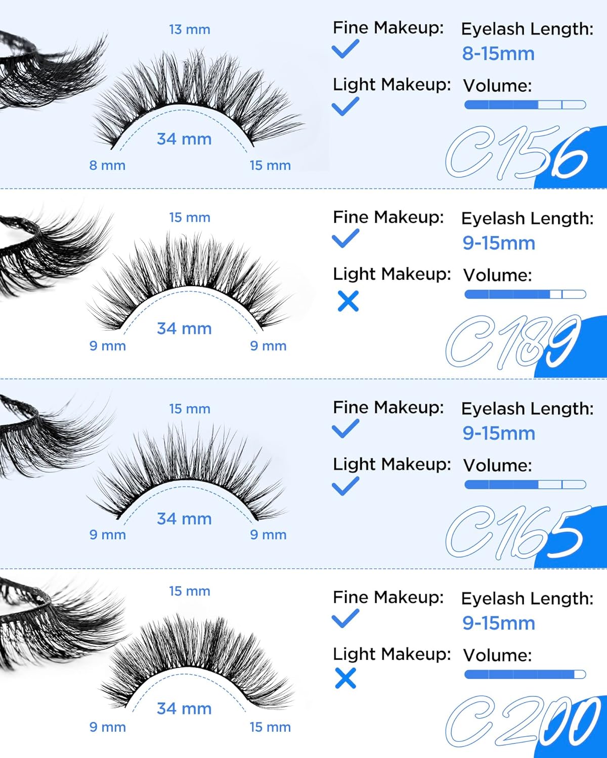 BEYELIAN False Eyelashes Natural Look 20 Pairs Strip Lashes, Wispy Lash Pack Soft 3D Volume Faux Mink Lashes That Look Like Extensions C-MIX-2