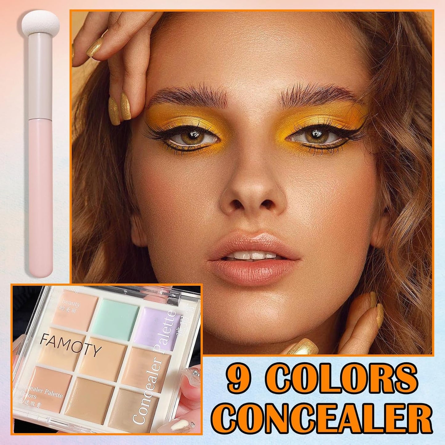 9 Colors Corrector Concealer Palette,Correcting Concealer Cream Makeup Contour Palette Conceals for Dark Circles and Blemish,Contouring Liquid Foundation Highlighting Makeup Kit with Brush