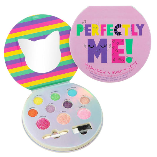 Expressions Perfectly Me Glisten & Glitter Makeup Palette 10 Color Eyeshadow Palette & Blush Makeup Novelty Beauty Set, Fold Out Compact with Mirror, Cute Makeup Kit Gifts - Washable, Non-Toxic