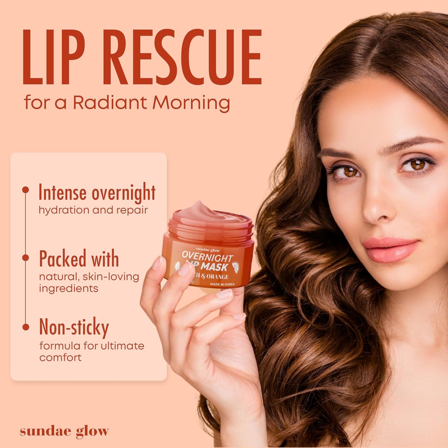Lip Mask with Peach & Orange – Hydration, Lip Repair for Dry Cracked Lips & Smoothing – Dermatologist Tested, Korean Lip Care – 95% Natural, Clean Beauty, Cruelty-Free – 1 Pack
