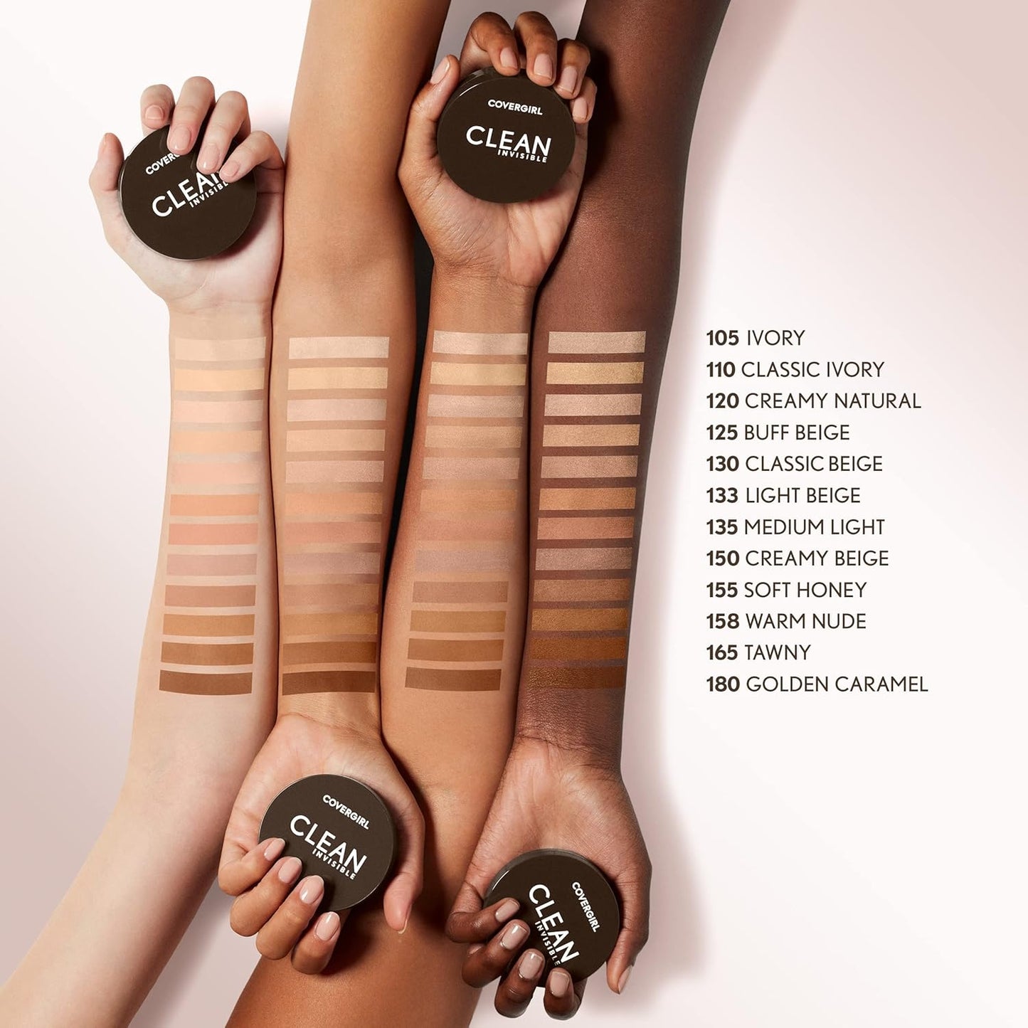 Covergirl Clean Invisible Pressed Powder, Lightweight, Breathable, Vegan Formula, Tawny 165, 0.38oz