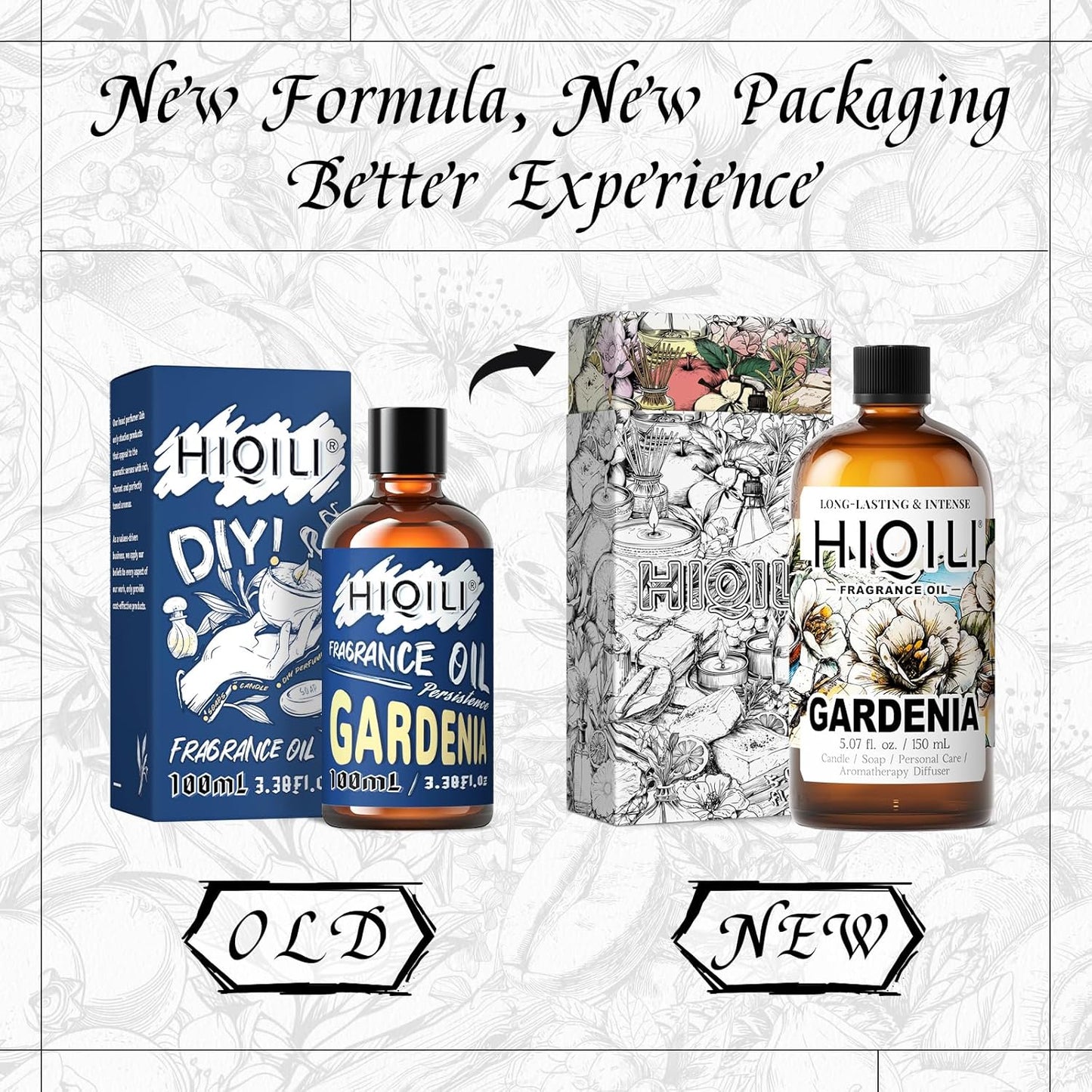 HIQILI Gardenia Fragrance Oil for DIY Candle, Soap & Perfume Making, Add to Essential Oil Diffuser, Body Wash, Long-Lasting - 5.07 Fl Oz