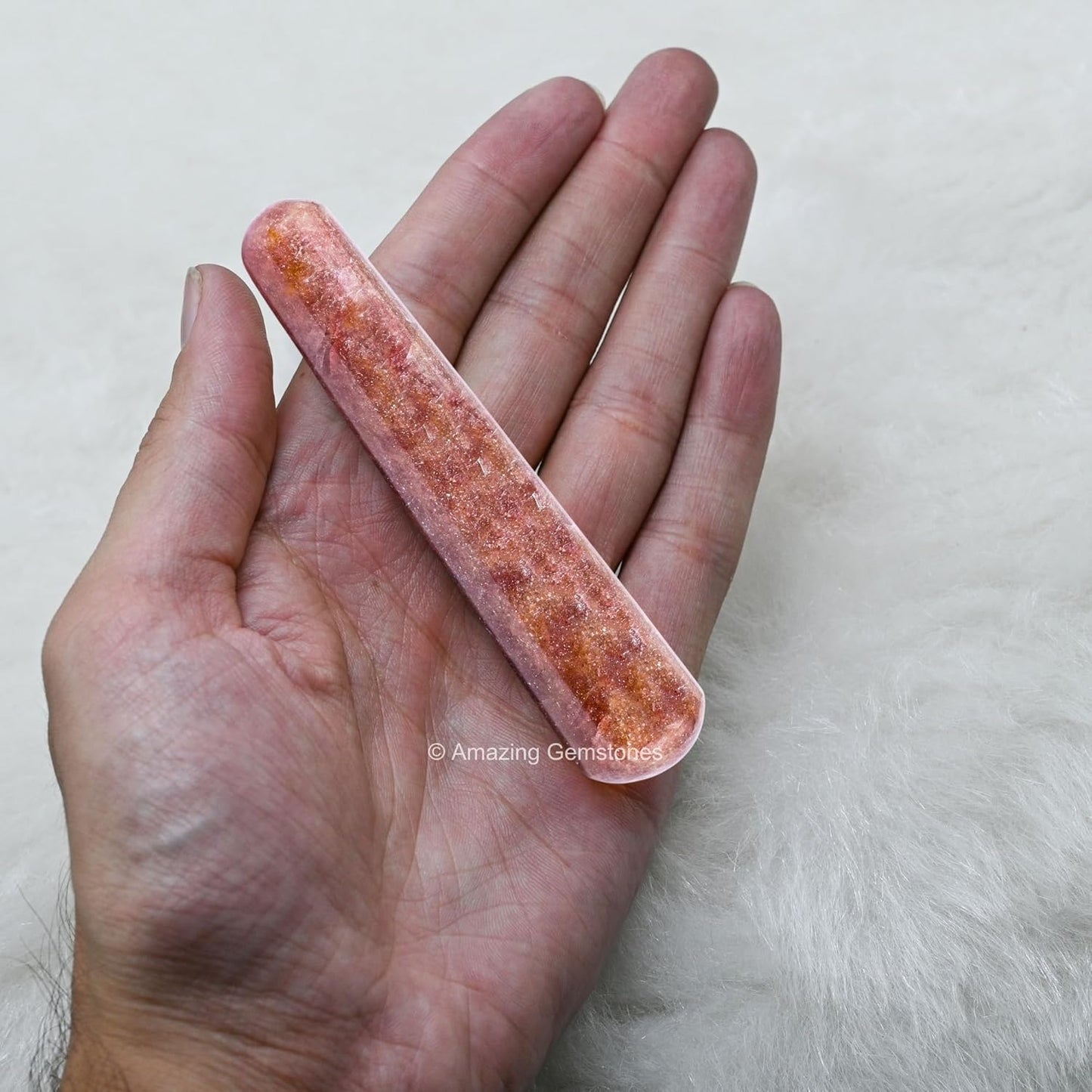 Amazing Gemstone Strawberry Quartz Crystal Wand Massage Stick - Pelvic Wand Gua Sha for Adults - Crystals and Healing Stones Massage Wands for Adults Gifts (Smooth)