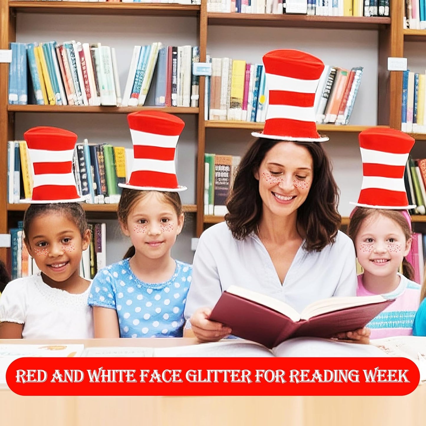 MEICOLY Red and White Face Body Glitter for Reading Week World Book Day,Cat Costume for Kids Girls Adults,Book Character Costumes for Kids,Cosplay Accessories for Halloween Festival