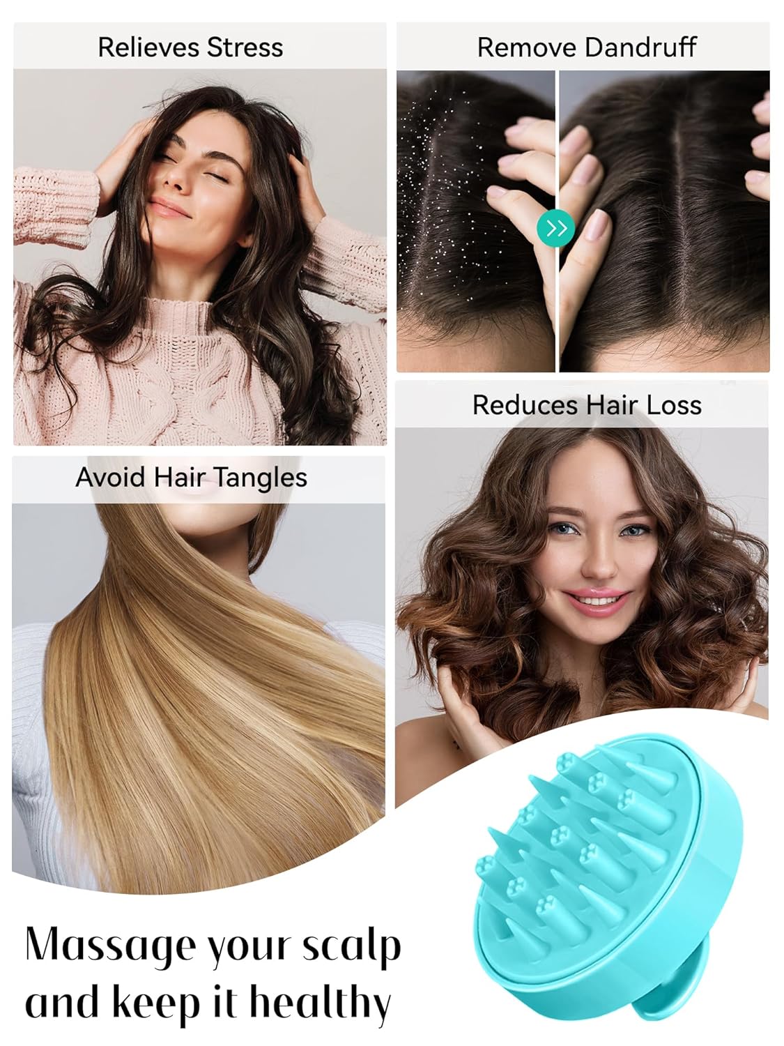 HEETA Hair Scalp Massager for Hair Growth, Shampoo Brush, Scalp Scrubber Exfoliator with Soft Silicone Bristles for Dandruff Removal to Relieve Stress, Wet Dry Use, Green