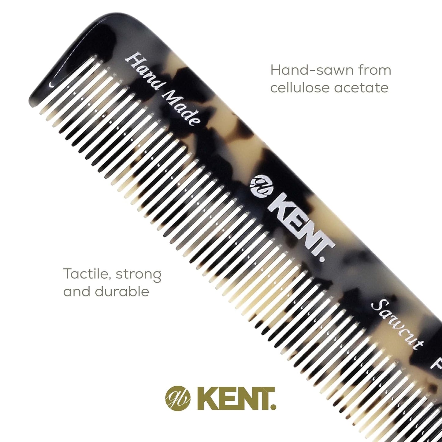 Kent FOT TW Fine Tooth Comb for Men - Handmade Pocket Comb for Travel, Styling, Fine or Thinning Hair, Mustache and Beard Care Handpolished Saw-Cut Made in England