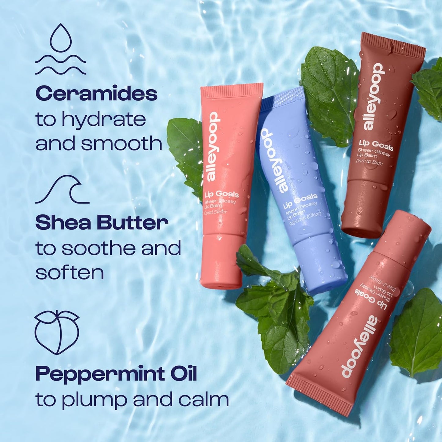 Alleyoop Lip Goals Glossy Lip Balm – Hydrating Tinted Lip-Moisturizer for Women - Vegan LipBalm for Cracked Lips, Moisturizing LipGloss Balm - Lips Treatment & Hydration Care, (Sheer Coral Pink)