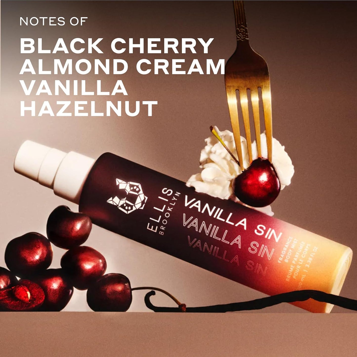 Ellis Brooklyn VANILLA SIN Hair And Body Fragrance Mist - Gourmand Perfume Mist with Black Cherry, Fresh Freesia, & Bourbon Vanilla, Vegan Perfume Made In The USA,100ml, 3.38 Fl Oz