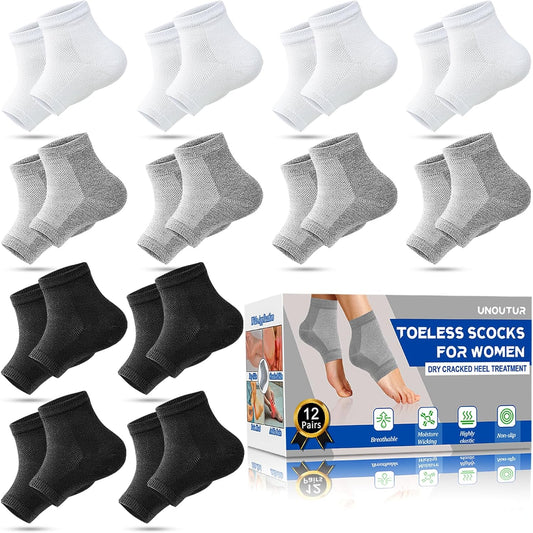 Moisturizing Socks,12 Pairs toeless Socks for Women for Dry Cracked Heel Treatment,Cracked Heel,msilicone Socks for Women
