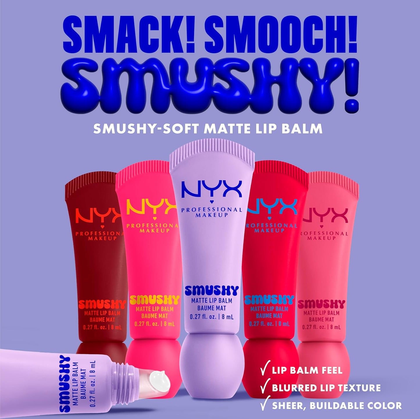 NYX PROFESSIONAL MAKEUP Smushy Matte Lip Balm, Tinted Lip Moisturizer with Soft, Matte Finish - Snuggle SZN (Blush Nude)
