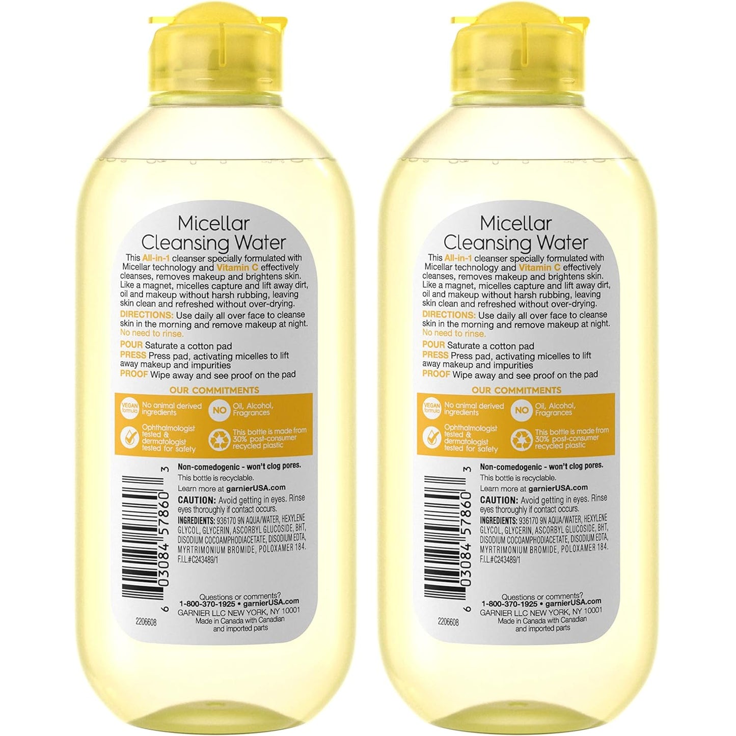 Garnier Micellar Water with Vitamin C, Facial Cleanser & Makeup Remover, Brightening & Hydrating, For All Skin Types, Vegan, Cruelty Free, 13.5 Fl Oz (400mL), 2 Count