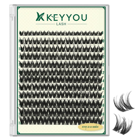 KEYYOULASH Lash Clusters Manga Lash Extension D Curl 120pcs 8-18mm Wispy Eyelash Clusters Natural Volume Eyelash Extensions Individual Lashes DIY at Home(KY01,D-8-18MIX)