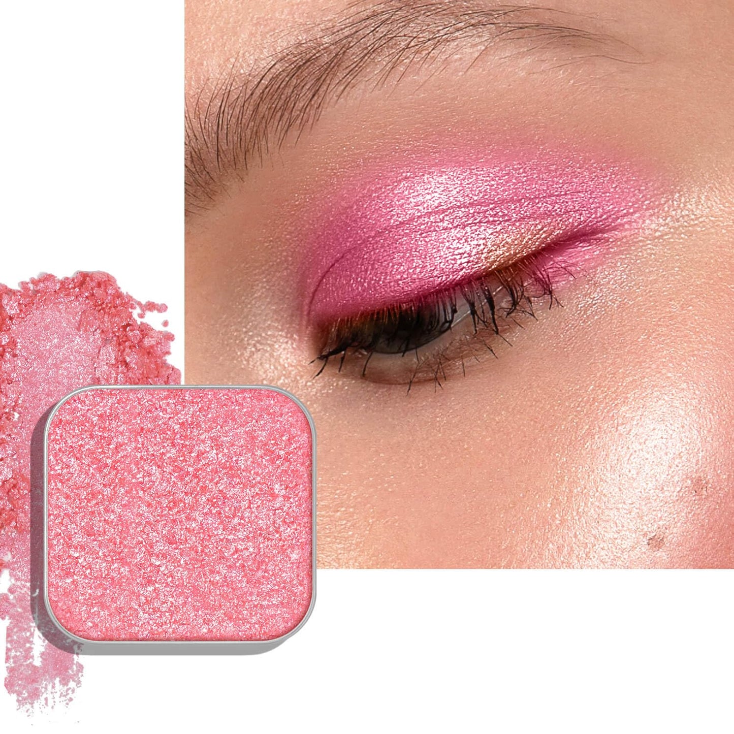 Chameleon Single Eyeshadow – Soft Gold-Pink, Pressed Powder,Square Pan, Fits Magnetic Palettes, High Pigment, Smudge-Proof, Smooth Blend, All-Day Wear (Sunpetal)