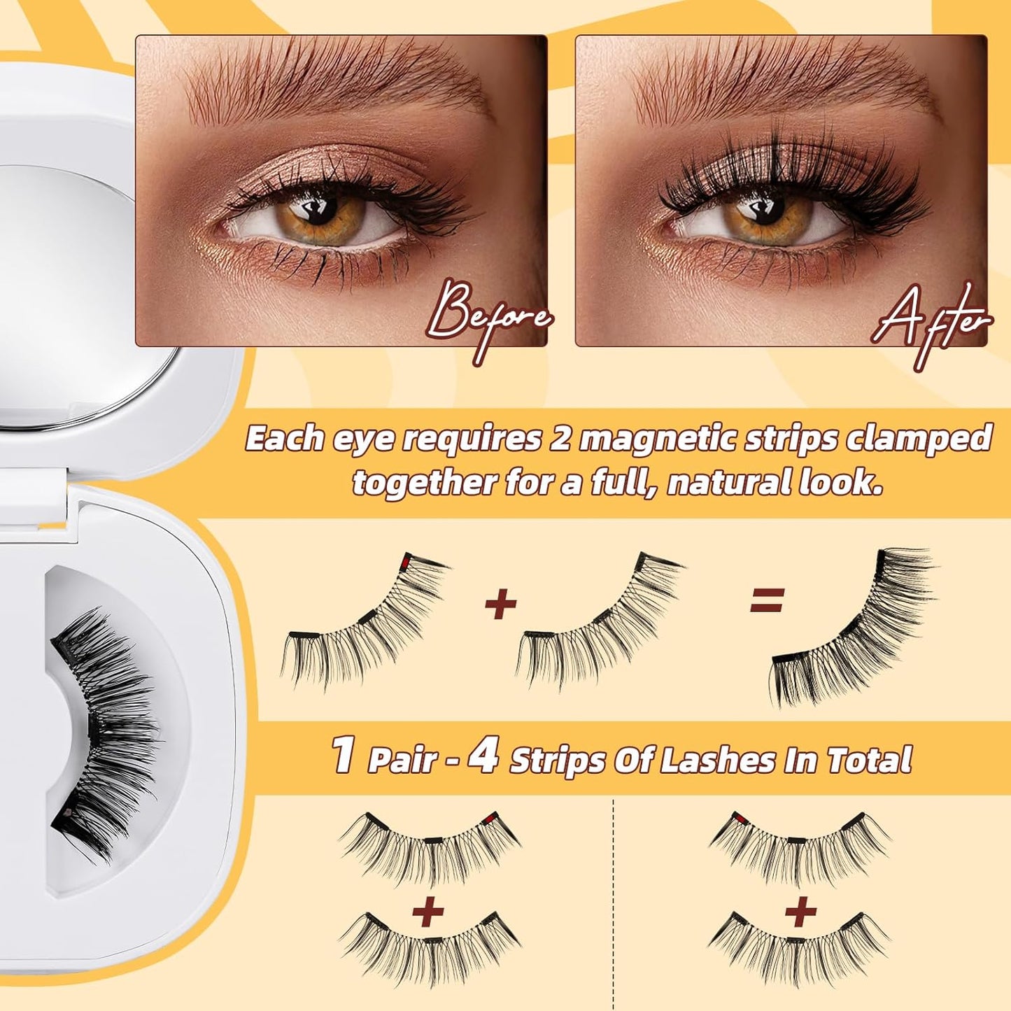 QUEWEL Magnetic Eyelashes, Reusable Magnetic Lashes With Applicator No Glue Needed Eyelashes without Eyeline Natural Look Lash Clusters (G-YC-C01)