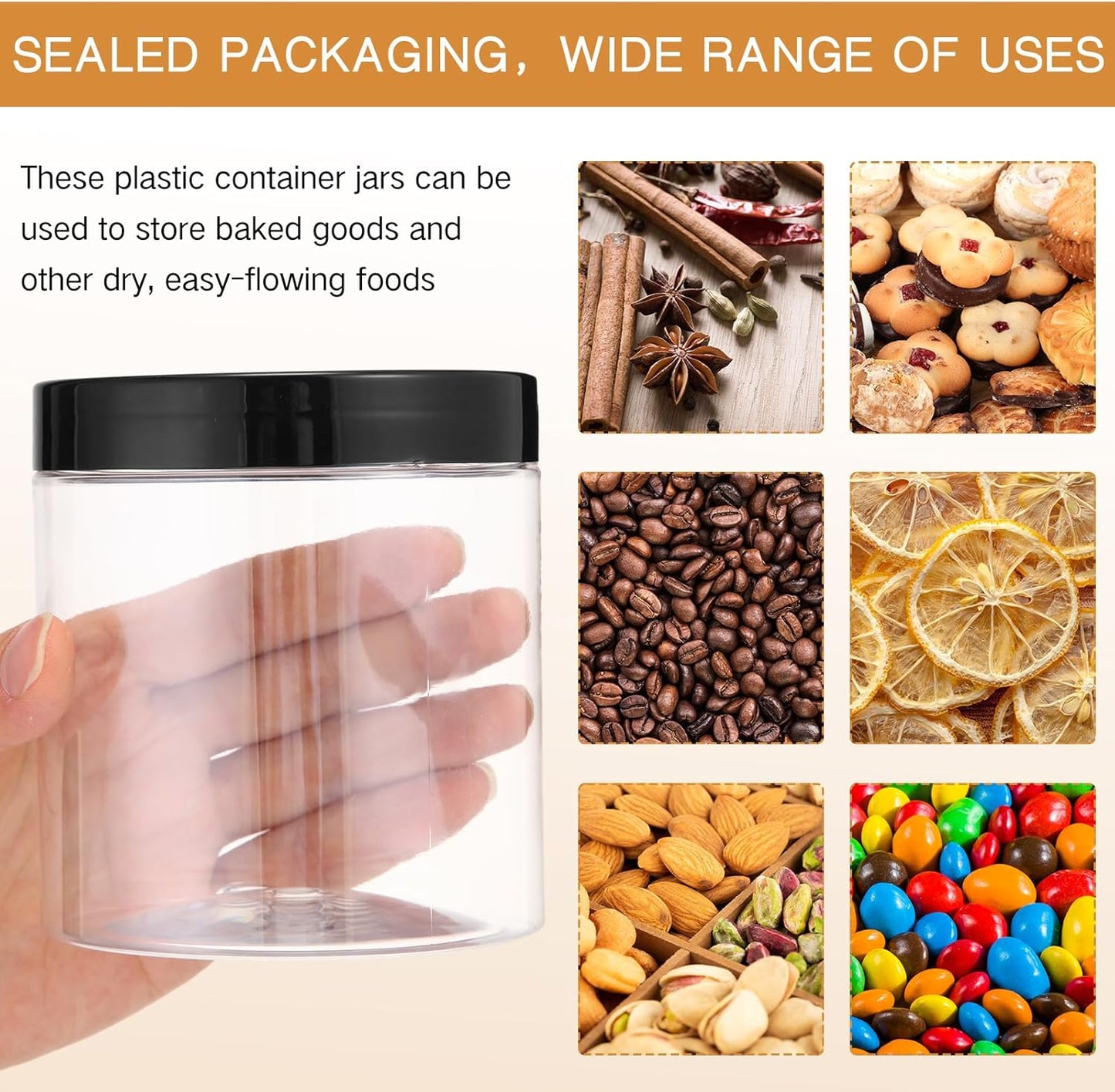 SATINIOR 24 Pieces Empty Clear Plastic Jars with Lids Round Storage Containers Wide Mouth for Beauty Product Cosmetic Cream Lotion Liquid Butter Craft and Food(Black Lid,16 oz)