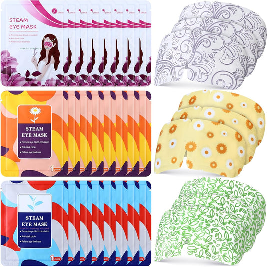 96 Packs Steam Eye Mask Disposable Self Heating Eye Mask for Dry Eyes Spa Warm Sleep Eye Mask for Home Office Travel Eyestrain Relieve (Unscented, Lavender, Chamomile)