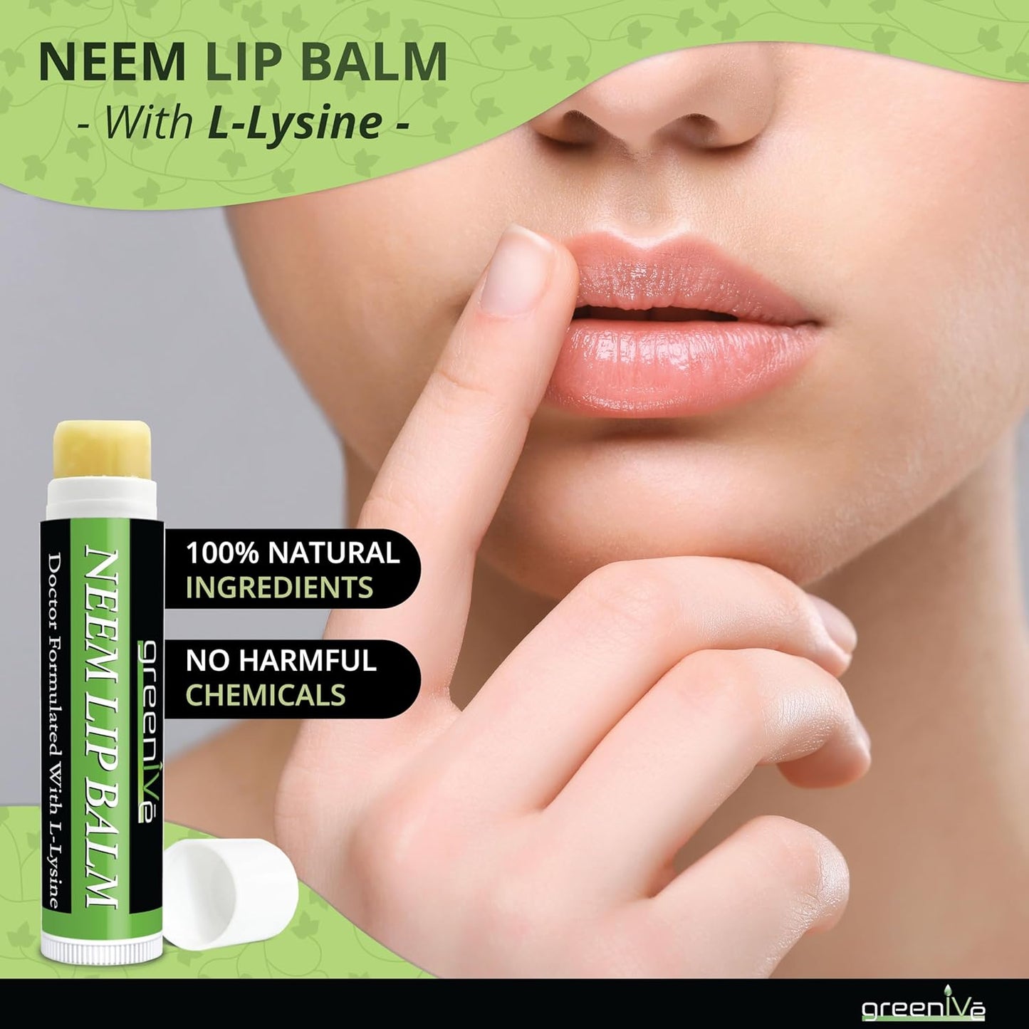 GreenIVe Neem Lip Balm, Vegan Lip Moisturizer with L-Lysine, Soothe and Soften (1)