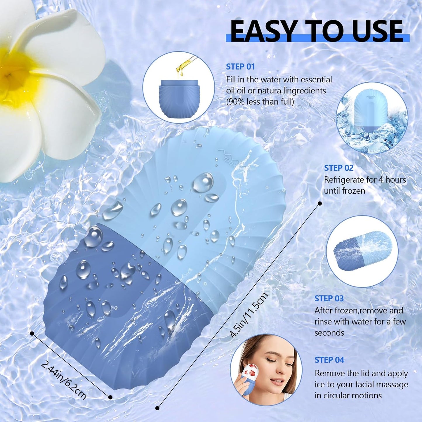Ice Roller for Face and Eye, Silicone Ice Facial Roller Ice Holder, Face Ice Mold Skin Care, Face Icers Reusable Ice Cube Roller for Shrink Pores Anti Wrinkle Reduce Puffiness, Blue
