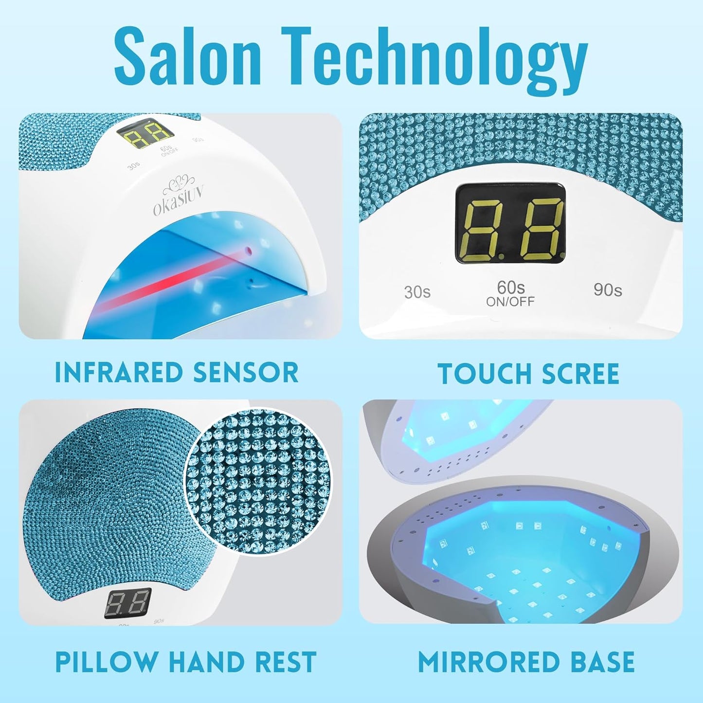 Diamond Gel Nail Lamp - Rechargeable UV LED, Touch Control, 3 Speed Settings, Fast Drying for All Gel Polishes, Compact Design (Sky Blue)