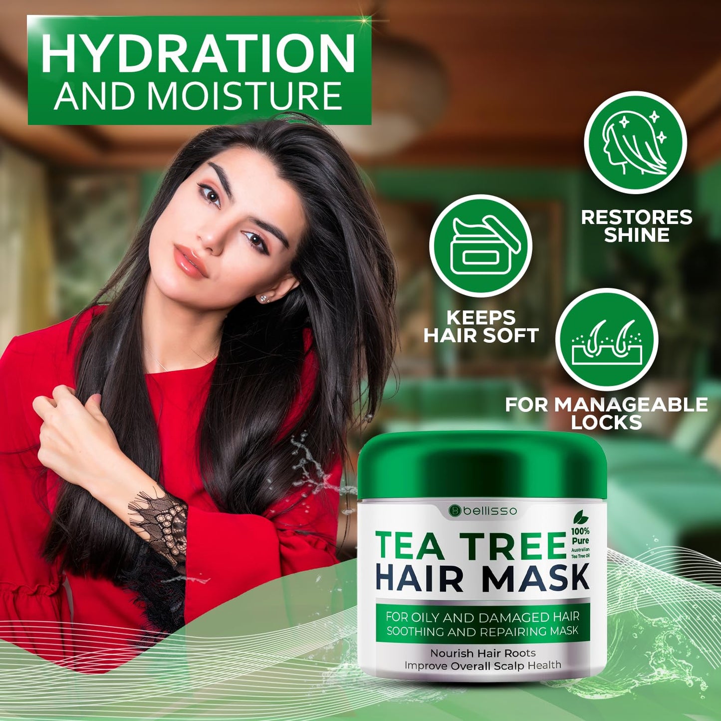 Tea Tree Oil Hair Mask - Deep Conditioner Treatment for All Hair Types - Intense Hydration Care and Protein Moisture Repair for Women and Men.