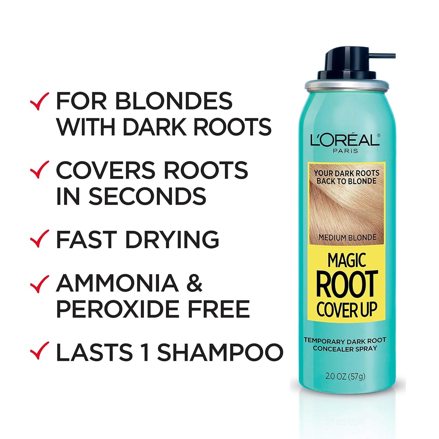 L'Oreal Paris Magic Root Cover Up Concealer Spray for Blondes, Medium Blonde, 2 fl. oz., Ammonia and Peroxide Free, Suitable for Medium Blonde Hair Color