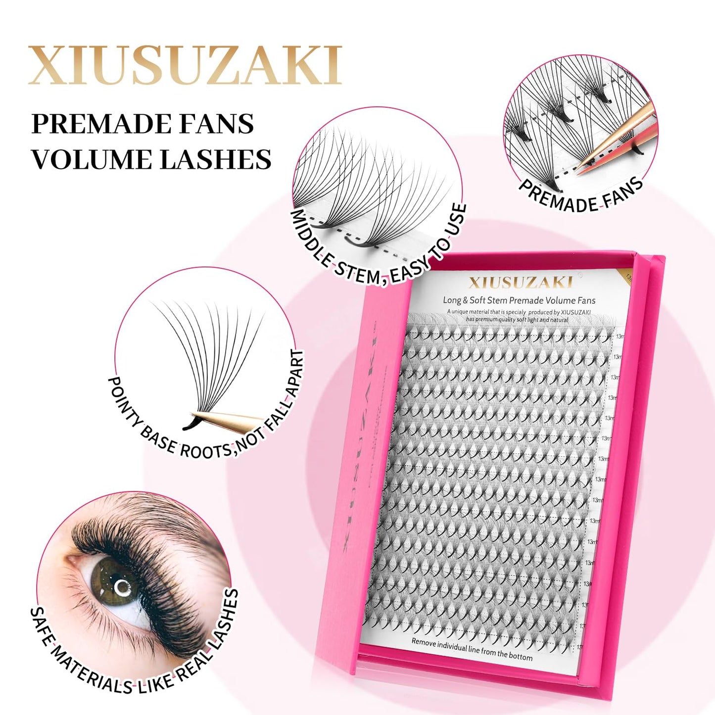 Premade Fans Eyelash Extensions 6D Volume Lash Extensions 0.07 Thickness Eyelash Extension D Curl Premade Lash Fans Mix 9-16mm Fluffy Soft Handmade Lash Fan Eyelashes(6D-0.07-D,9-16mm)
