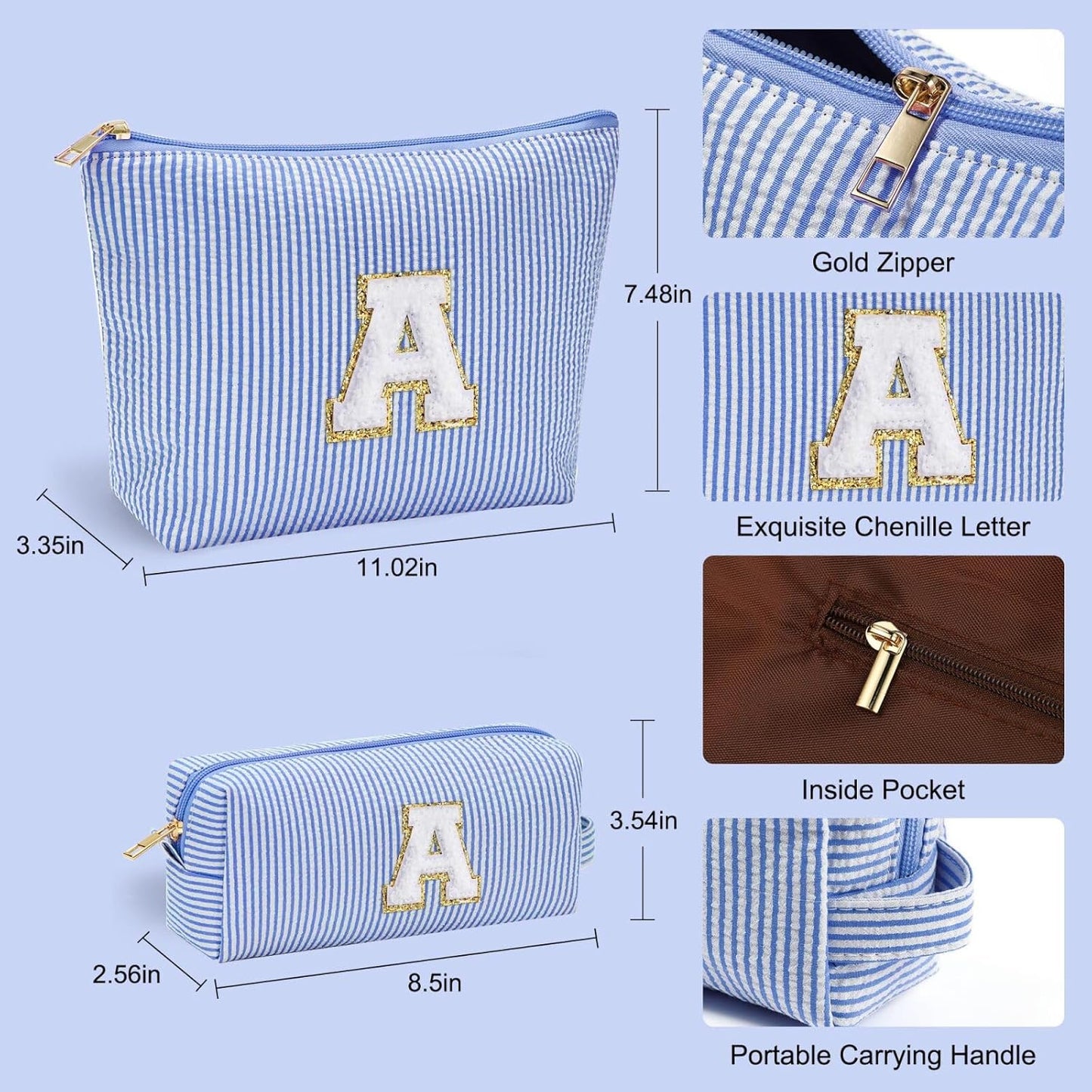 YOOLIFE Initial Makeup Bag Gifts - 2 Pieces Make Up Bag Makeup Pouch Travel Makeup Bag Cosmetic Bags for Women Makeup Organizer Bag Small Makeup Brush Bag Women Gifts Daughter Gifts for Women Letter V