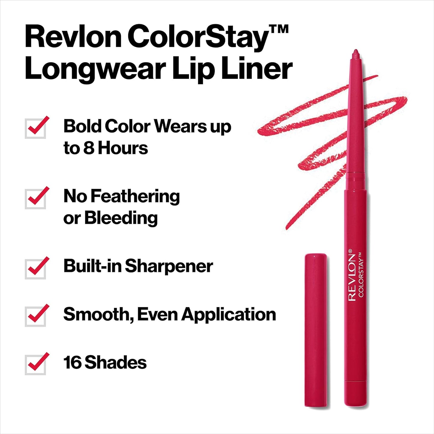 Revlon Colorstay Lip Liner Makeup with Built-in-Sharpener, Longwear Rich Colors, Smooth Application, 703 Mink, 0.01 oz