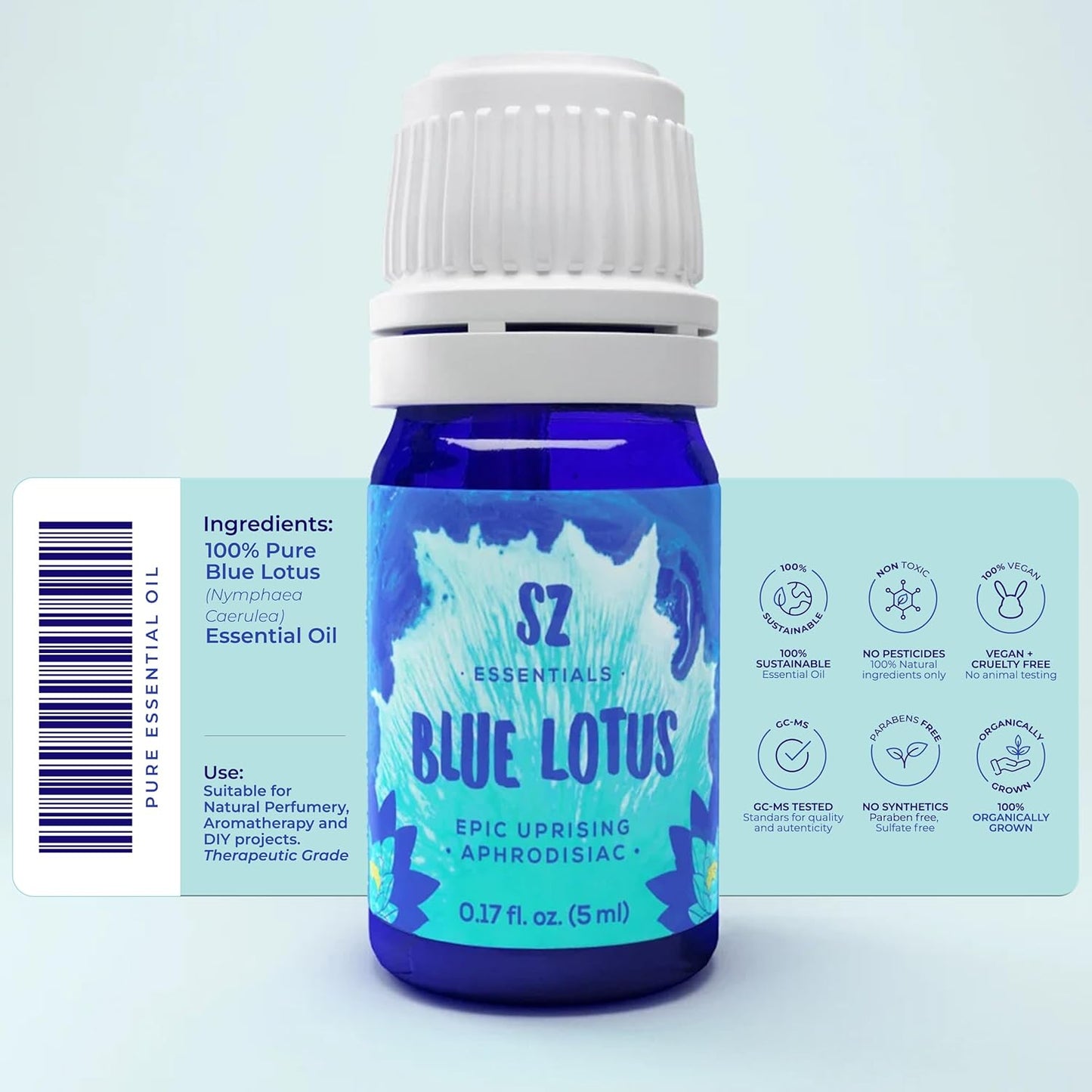 Blue Lotus Essential Oil 100% Pure, Undiluted Oil - Extracted from Nymphaea Caerulea - Rich & Sweet Scent with Fruity Overtones - Therapeutic Grade & Vegan - 0.17oz (5ml)